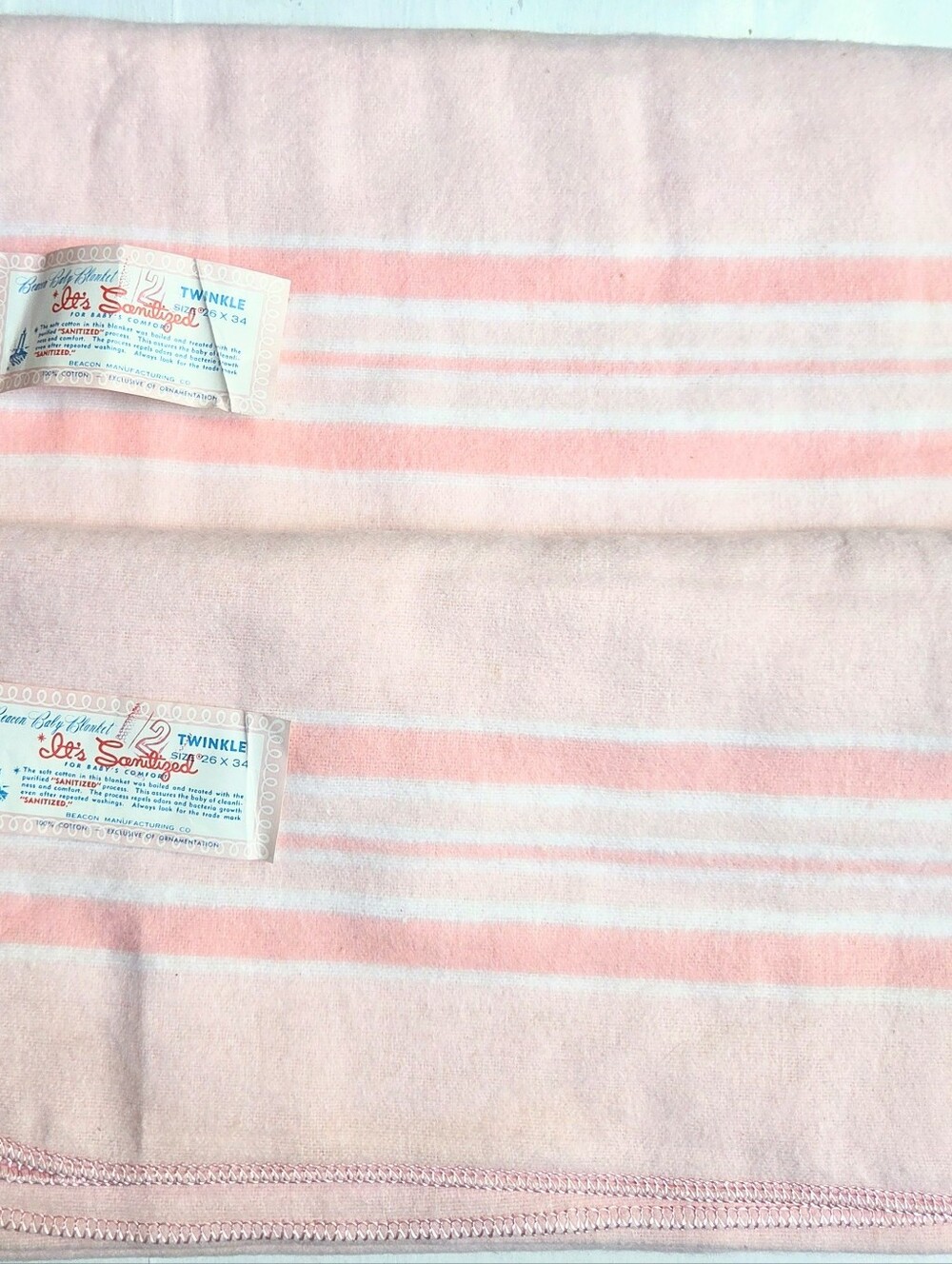 Vintage NEW NOS Beacon Baby 2 Receiving Blankets Pastel Pink Twinkle 100% Cotton